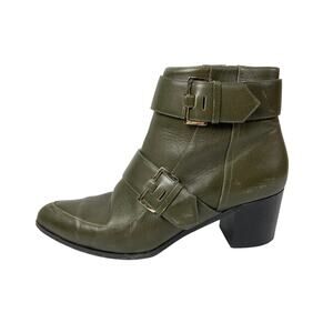 Jason Wu Green Double Buckle Strap Pointed Toe Block Heel Ankle Booties Size 9.5